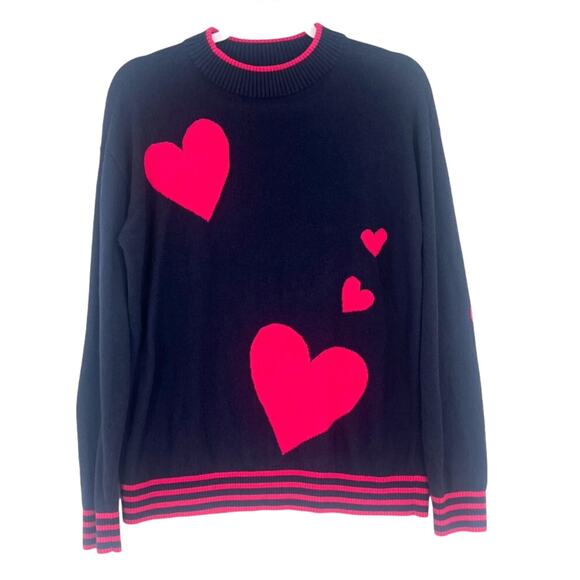 Talbots Pink Heart Sweater Sz S Valentines Preppy Whimsical Romantic Mock Neck - Picture 1 of 8